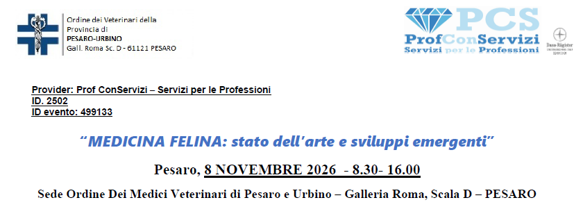 CORSO "MEDICINA FELINA: STATO DELL'ARTE E SVILUPPI EMERGENTI" - 8 novembre 2026
